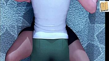 Isabella kisses passionately in the library. Her big tits pressed against him.