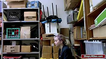 Shoplifter's shaved pussy gets banged by monster cock.