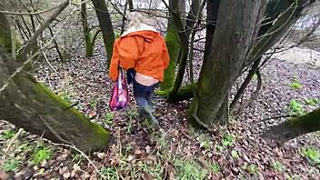 My husband and I enjoy anal sex while taking a walk along the river