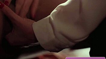 Sexy big tit lesbian milfs Angela White and Jenna Foxx licking and fingering in office.