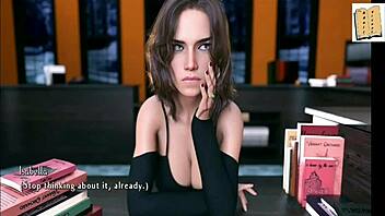 Isabella kisses passionately in the library. Her big tits pressed against him.