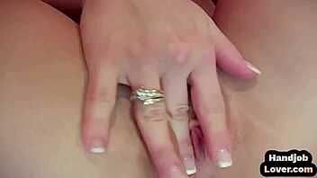 Hey, blonde babe gives handjob and titty fuck up close, talking dirty! 😏