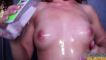 Oiled Carmen Valentina Dildo Fucks Her Plump Pussy