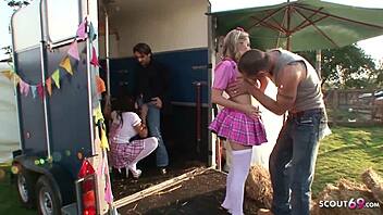 Crazy Public FFMM Foursome on Farm with Kristi Love