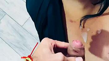 giving a nice blowjob to a big dick with some extra fun involved like buttplug and curvy brunette