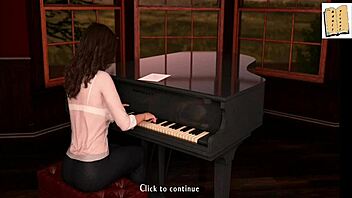 Isabella kisses passionately in the library. Her big tits pressed against him.