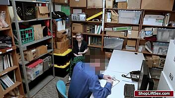 Shoplifter's shaved pussy gets banged by monster cock.