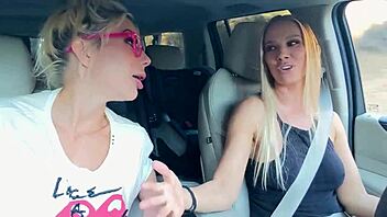 Big boob blonde wears a dildo in hot lesbian action