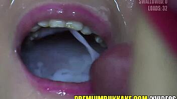 premium bukkake angela swallows 69 huge mouthful cum loads
