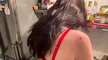 cooking salad turns wild with brunette milf squirting in it