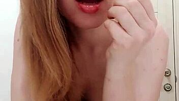 Milf In Dress Sucks Dildo And Caresses Wet Pussy In Restroom