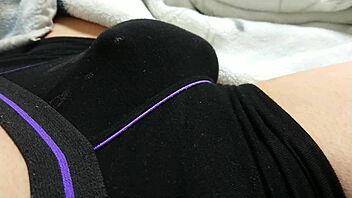 pants inner ejaculation followed by intense handwork for more release in this asian scene.