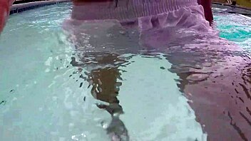 Pool boy Xnxxjohn shows off in see-through outfit. Underwater, his big cock is visible.