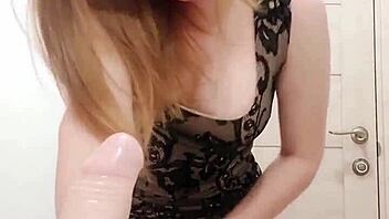 Milf In Dress Sucks Dildo And Caresses Wet Pussy In Restroom