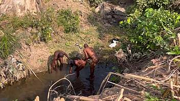 strangers fuck teen girl in the river roughly!