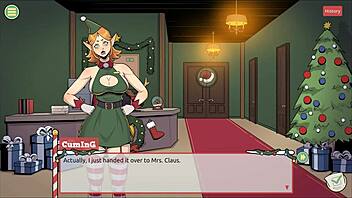 Femboy Santa elf gets cummed on in 3D game