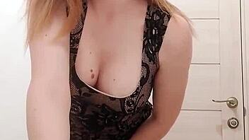 Milf In Dress Sucks Dildo And Caresses Wet Pussy In Restroom