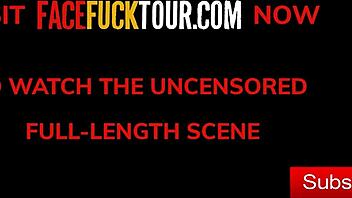 Curvy Latina with huge tits choked by massive cock