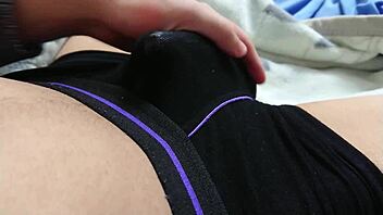 pants inner ejaculation followed by intense handwork for more release in this asian scene.