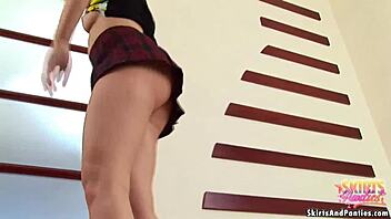 Skinny Babe Lifts Skirt In The Breeze