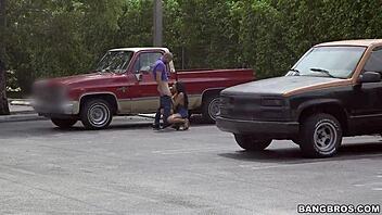 Latina Sucks Cock in Public Parking Lot with Amateur Flair