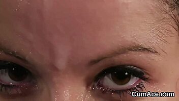 nasty honey gets a facial and swallows all the cum