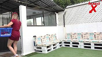 sexy neighbor blonde hard fucks in mouth and ass for creampie!