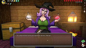 Hornycraft Parody Hentai Ep 41: Witch Testing Potion for Giant Cock Growth