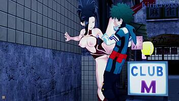Mina Ashido And Momo Yaoyorozu Seduce Izuku Midoriya Into Intense Sex With Big Tits And Creampie In Hentai