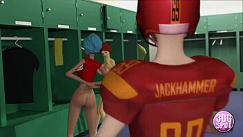 Cheerleader rides quarterback's cock in 3D porn film