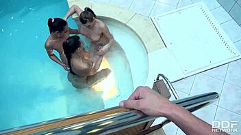 Kari, mea melone, and victoria daniels in blowjob orgy making him squirt