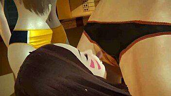 futa overwatch trio tracer, brigitte, dva in 3d action