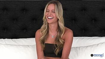 Excogi, a new blonde in porn, gets face fucked and facialized by two big cocks