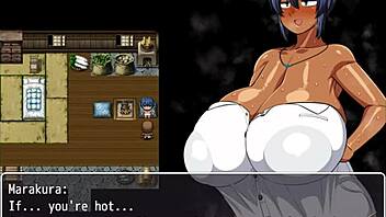 Tanned girl Natsuki in hentai game episode 13 enjoys her massive tits covered