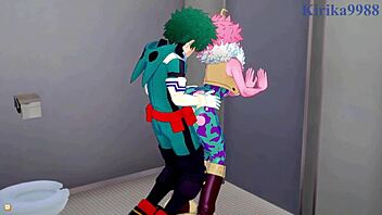 Mina Ashido And Momo Yaoyorozu Seduce Izuku Midoriya Into Intense Sex With Big Tits And Creampie In Hentai