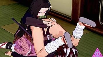 Tanjiro Nezuko Demon Slayer hentai sex s oralom ručkou a streľbou