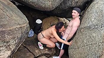 Saymon Enjoys Brenda's Blowjob On Beach!