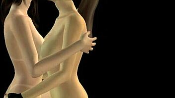 animated 3d cartoon of cute girls in lesbian fun with kisses and rubs