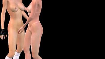 animated 3d cartoon of cute girls in lesbian fun with kisses and rubs