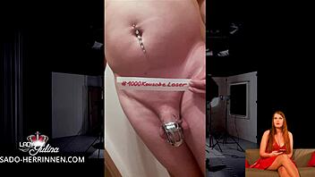 femdom mistress cages slave in nylon heels