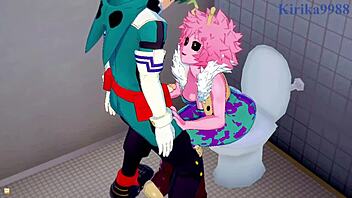 Mina Ashido And Momo Yaoyorozu Seduce Izuku Midoriya Into Intense Sex With Big Tits And Creampie In Hentai