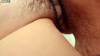 Young unshaved Asian girl gets drilled closeup till creampie hits