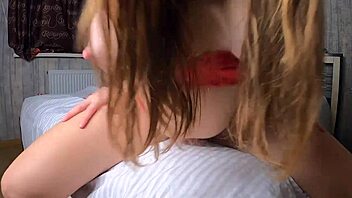 busty milf in leather pants touches her big tits while thinking about her stepson