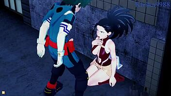 Mina Ashido And Momo Yaoyorozu Seduce Izuku Midoriya Into Intense Sex With Big Tits And Creampie In Hentai