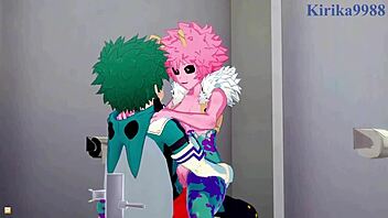 Mina Ashido And Momo Yaoyorozu Seduce Izuku Midoriya Into Intense Sex With Big Tits And Creampie In Hentai