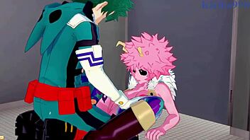 Mina Ashido And Momo Yaoyorozu Seduce Izuku Midoriya Into Intense Sex With Big Tits And Creampie In Hentai