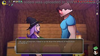 Hornycraft Parody Hentai Ep 41: Witch Testing Potion for Giant Cock Growth