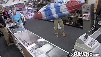 the little redhead temptress fucks in the pawnshop to earn money