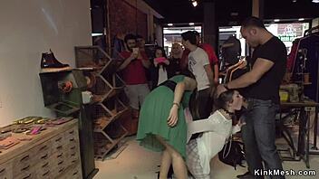 Brunette Endures Intense Double Penetration In Public