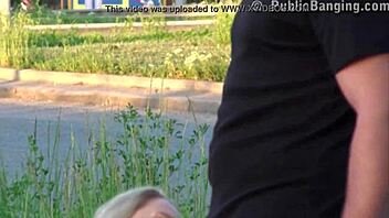Public Gangbang: Pretty Blonde in Street Orgy Threesome?